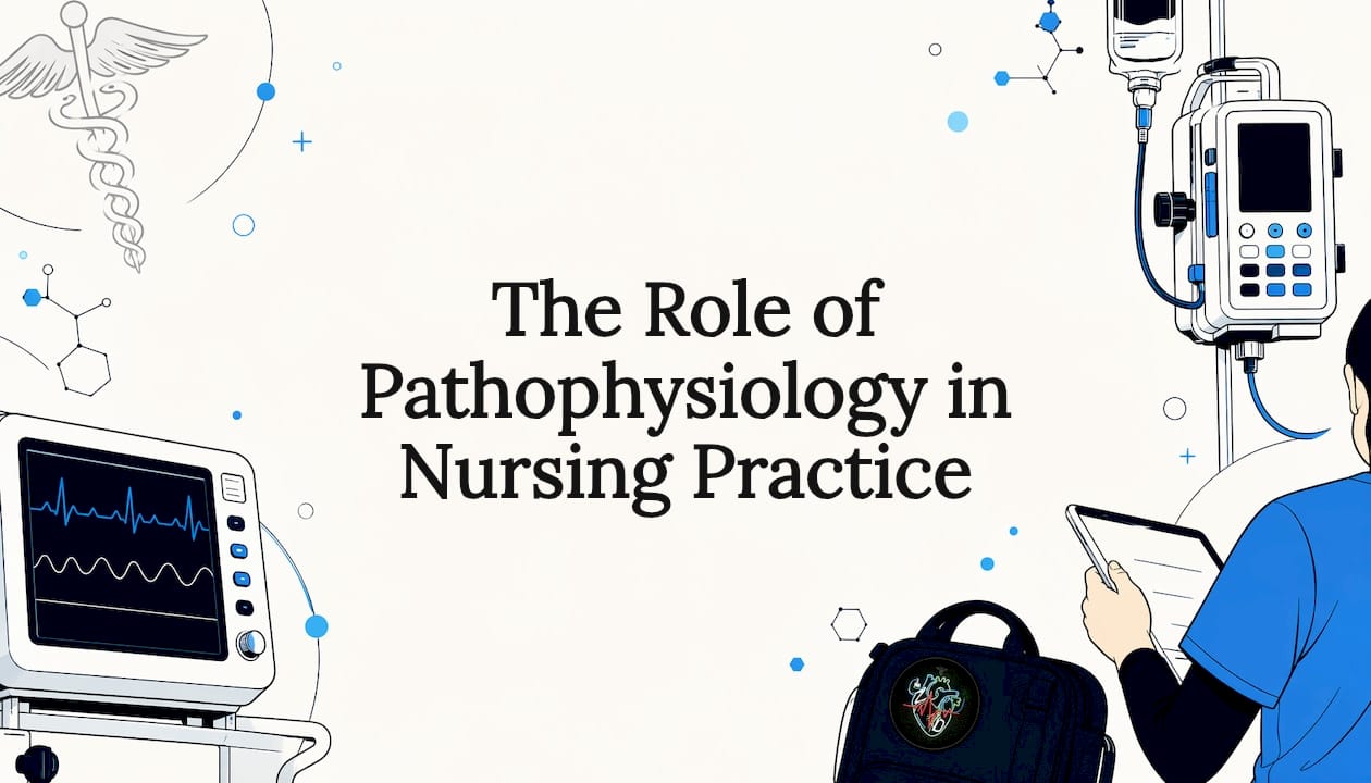 Decorative title card illustration with ICU nursing elements