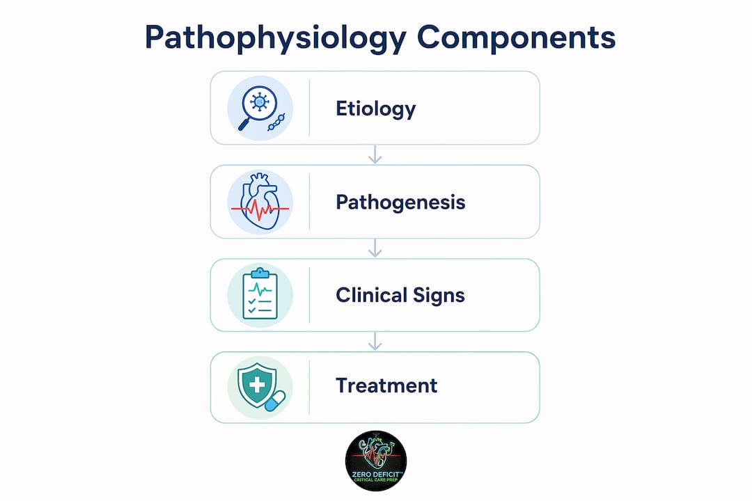 Infographic showing four components of pathophysiology