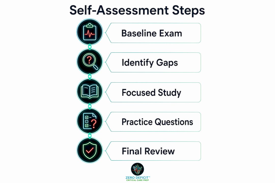 Infographic showing CCRN self-assessment step-by-step process