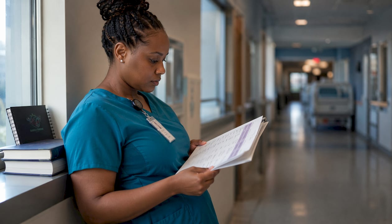 ICU nurse reviewing hematology labs