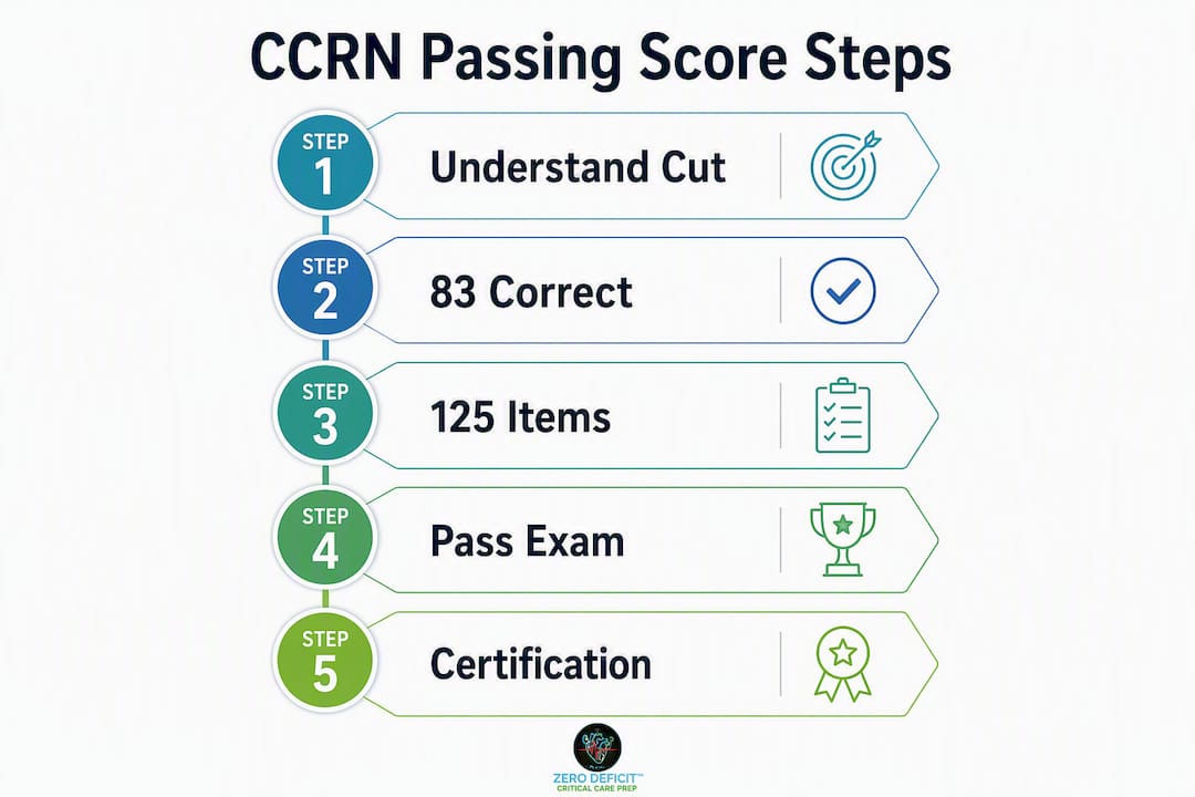 Infographic illustrating steps to passing CCRN exam