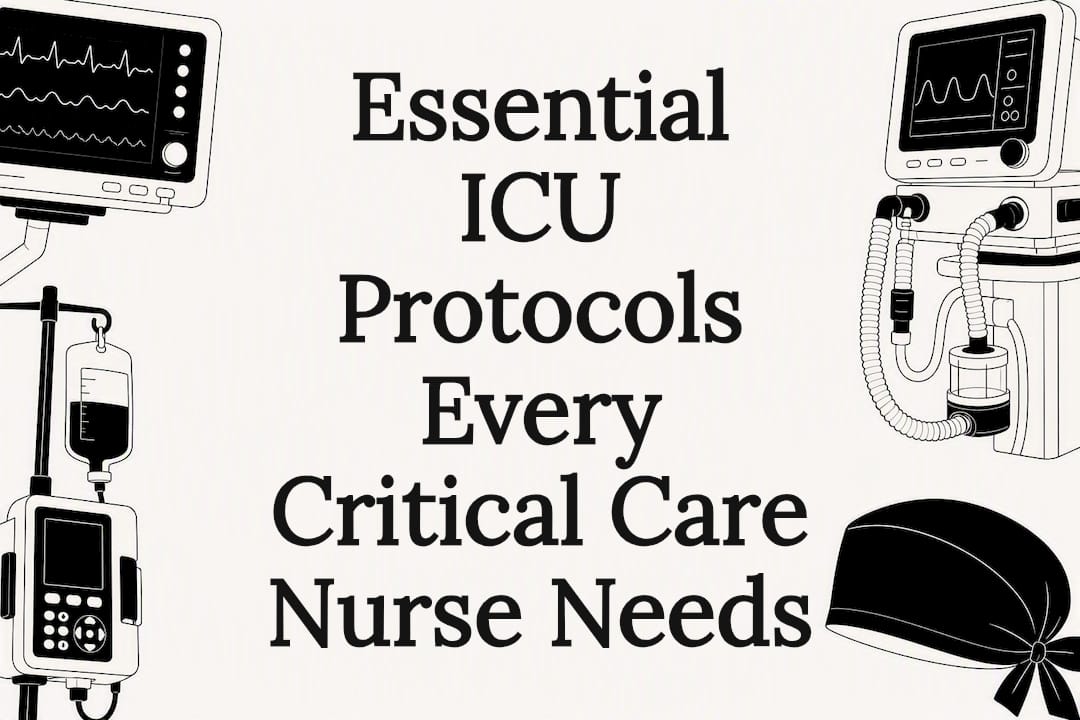 Decorative illustrated ICU nursing elements title card
