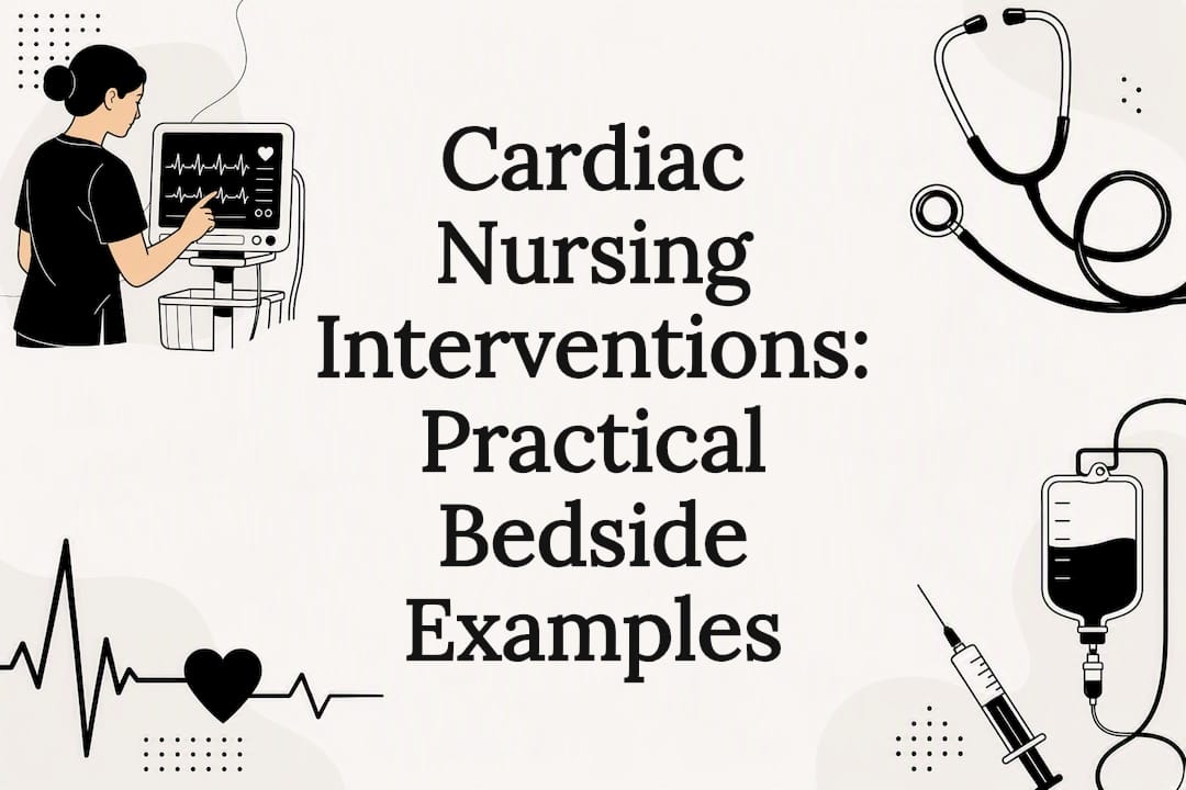 Decorative title card illustration for cardiac nursing interventions