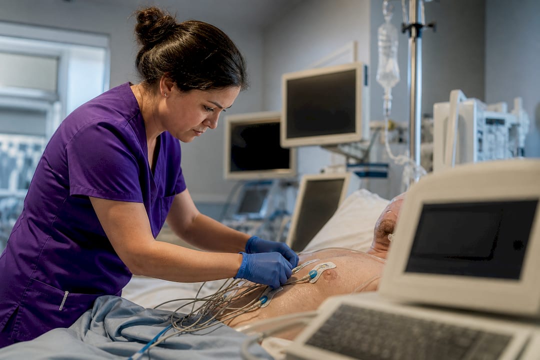 Nurse applying ECG electrodes on patient