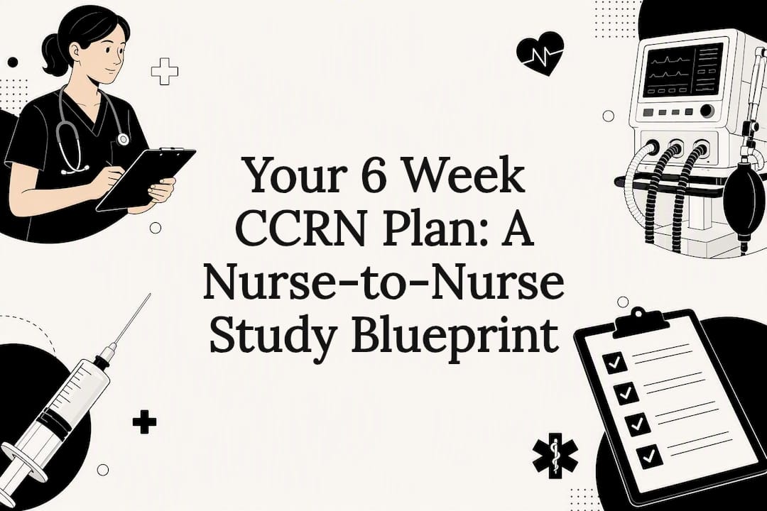 Decorative critical care nursing title card illustration