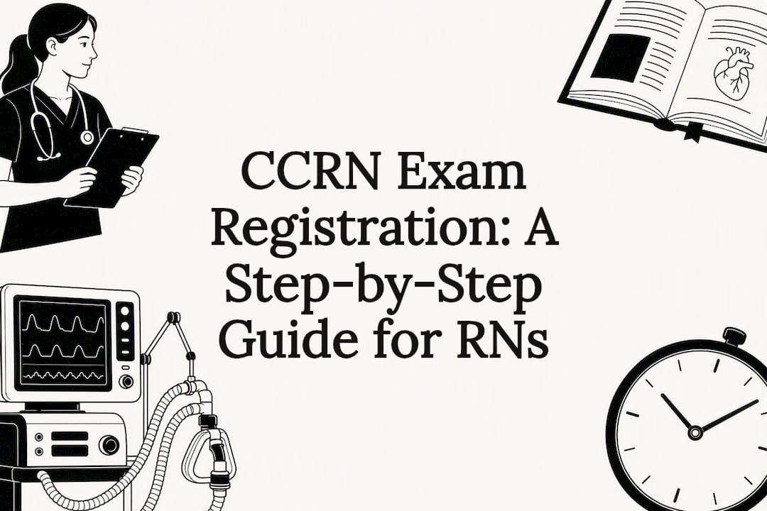 Decorative critical care nursing study title card illustration