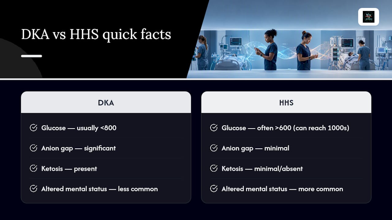 Comparison chart of DKA and HHS clinical features