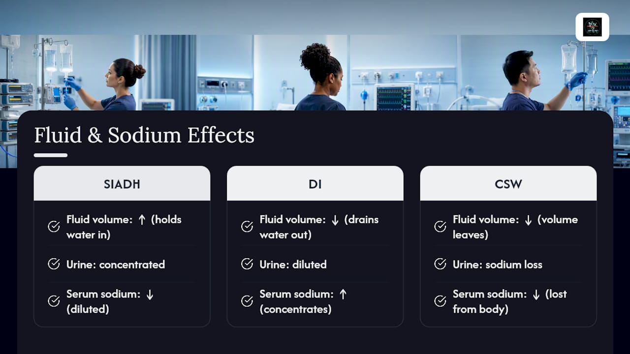 SIADH DI CSW fluid balance comparison