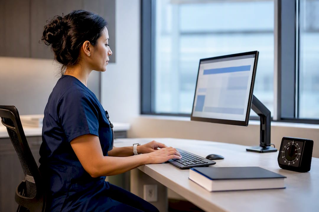 Nurse completing a timed practice simulation