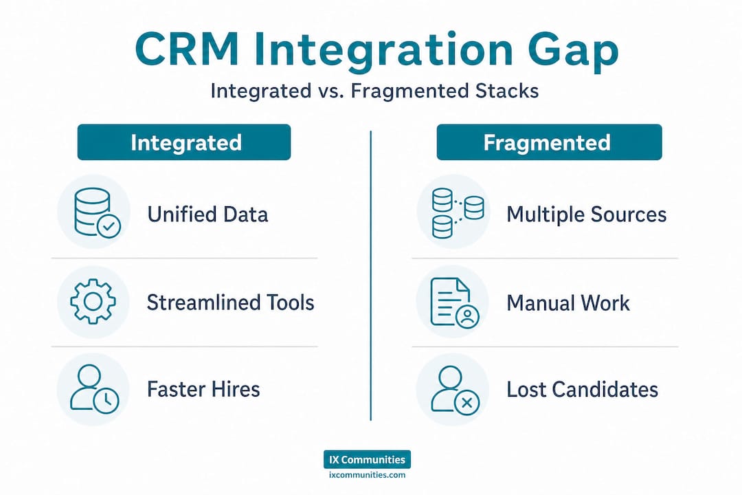Infographic comparing integrated and fragmented CRM stacks