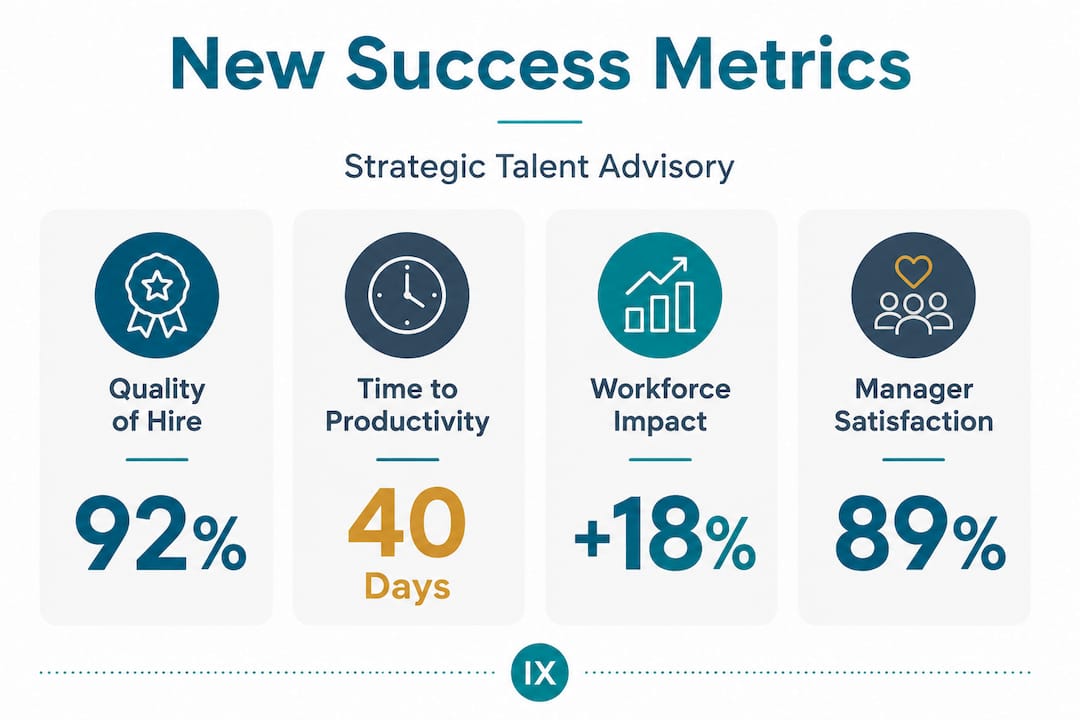 Infographic illustrating new strategic recruiter success metrics
