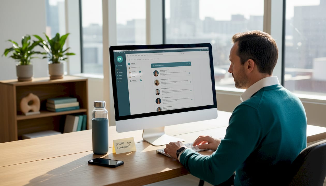 Recruiter engaging with candidate at desk