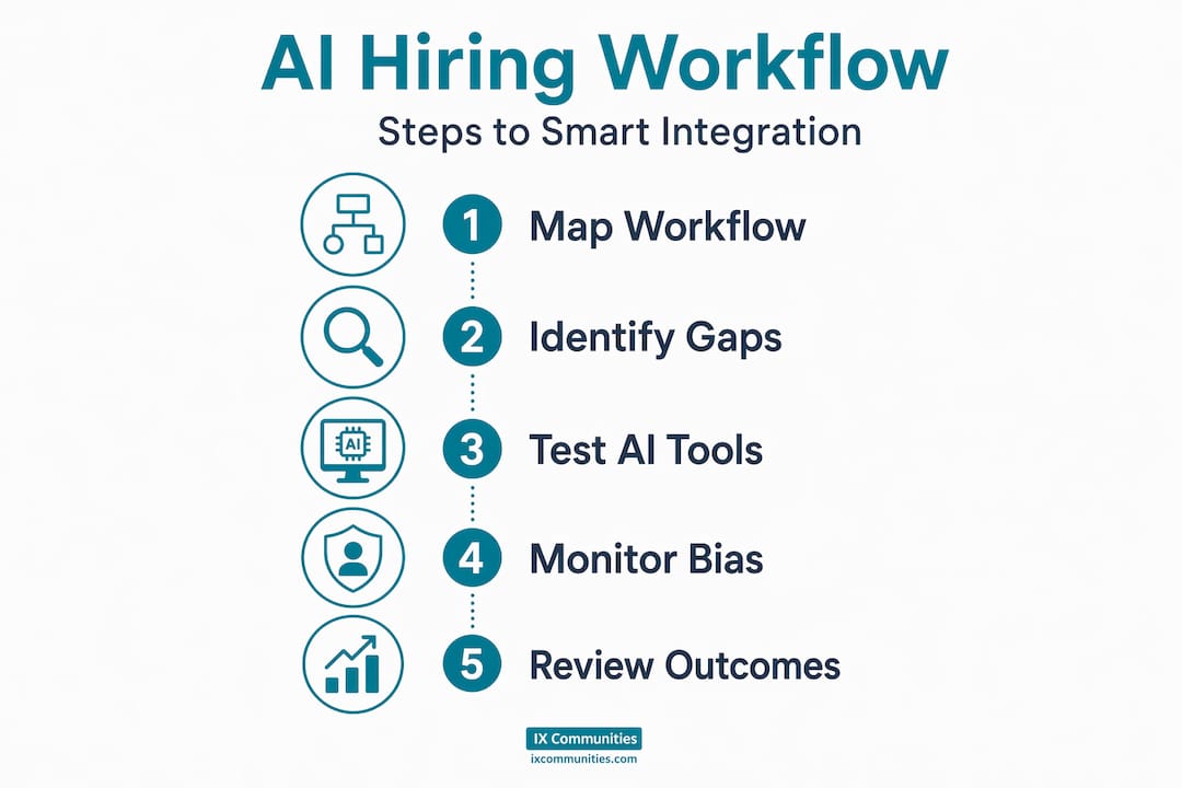 Infographic showing steps for AI hiring integration