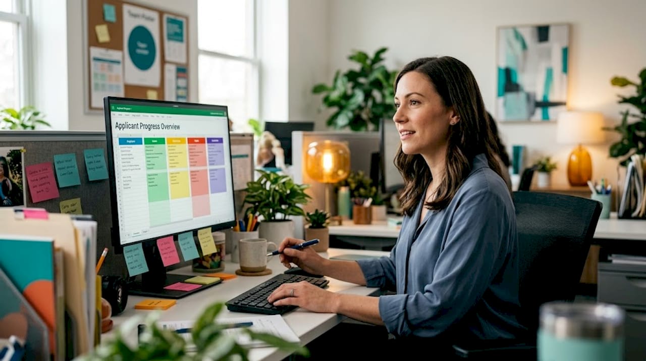 Recruiter updating candidate funnel on desktop