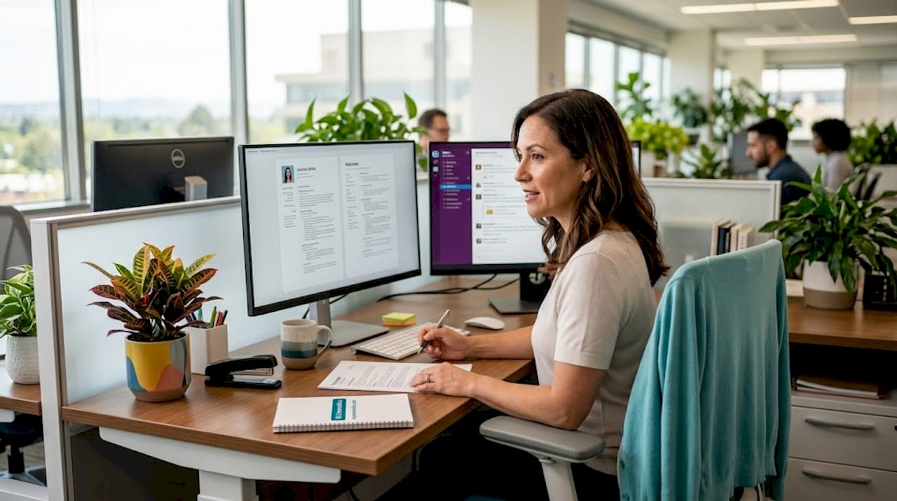 Manager reviewing internal mobility resumes
