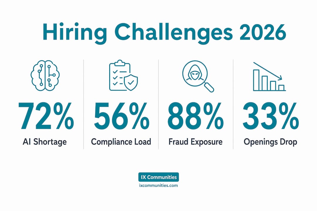 Infographic showing key hiring challenge statistics for 2026