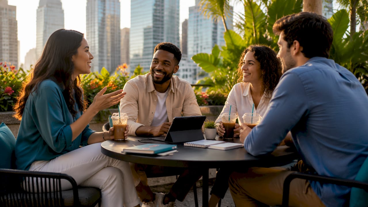 Diverse professionals in peer accountability discussion