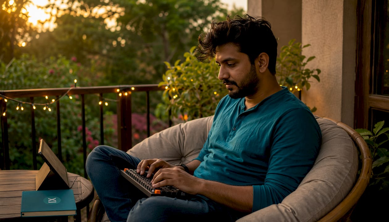 Developer typing on keyboard in home office