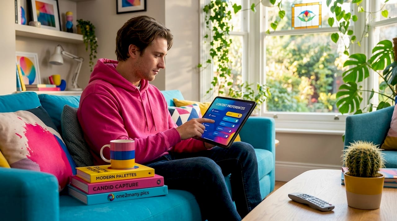 Person adjusting digital content preferences on tablet