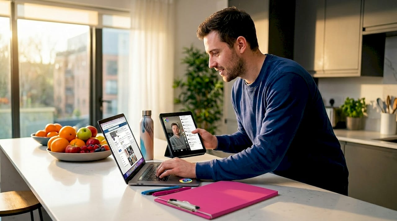 Marketer managing multiple social media platforms