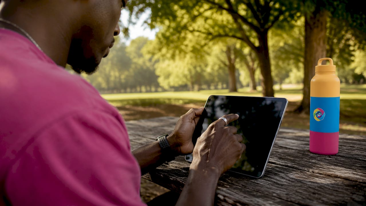 Hands setting content sharing permissions on tablet