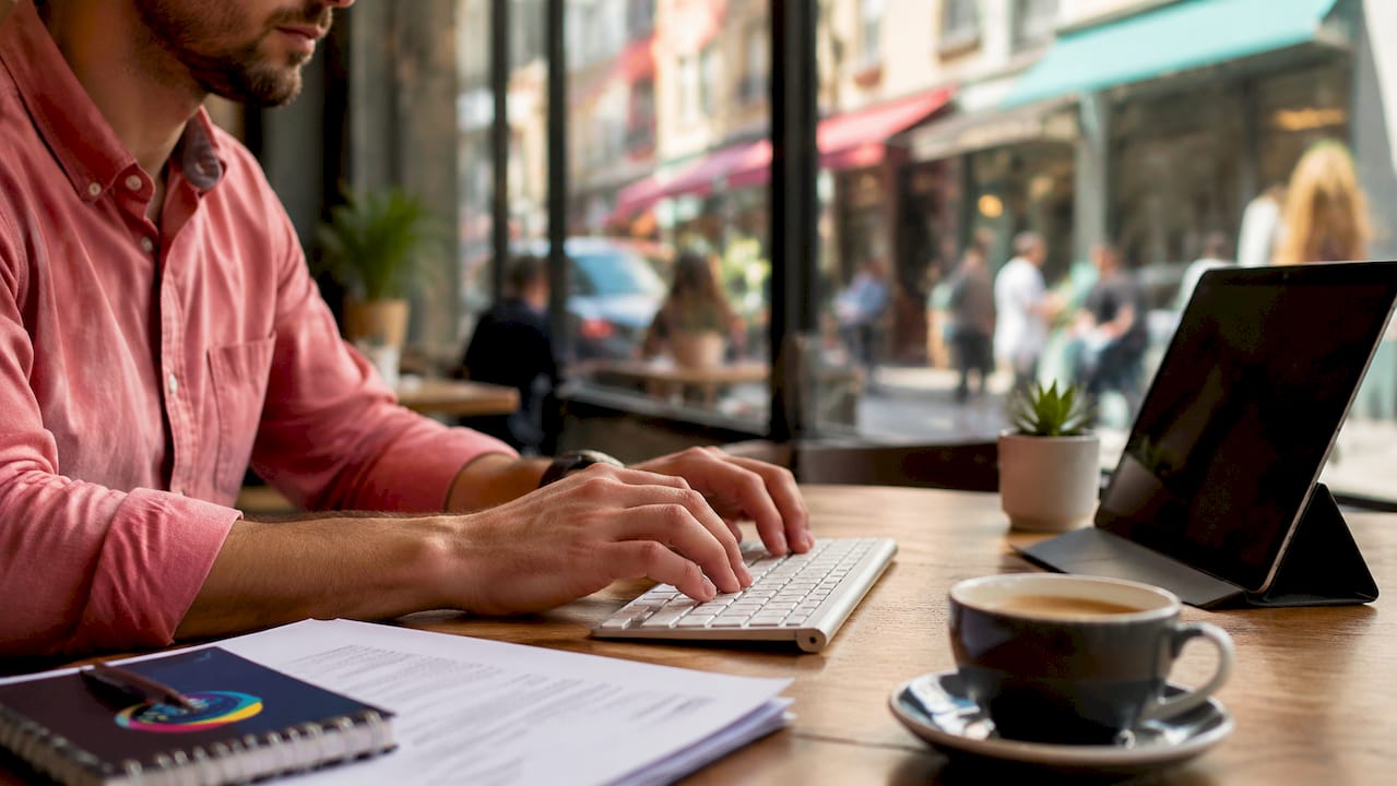 Hands typing on keyboard at office desk