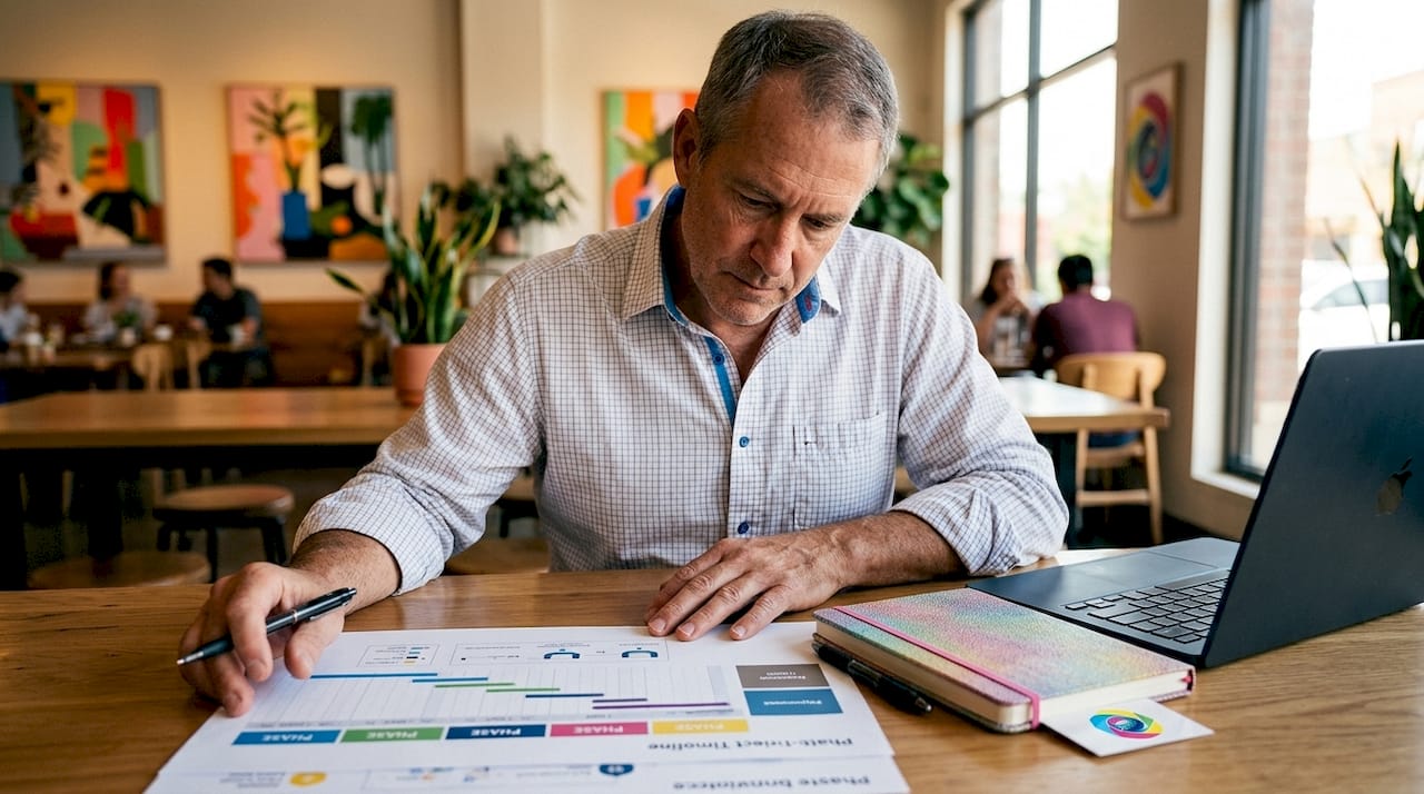 Professional reviewing marketing automation phases