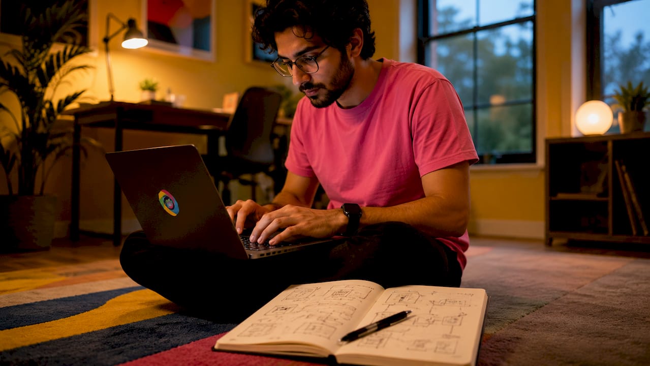 Developer typing CSP report-only policy on laptop