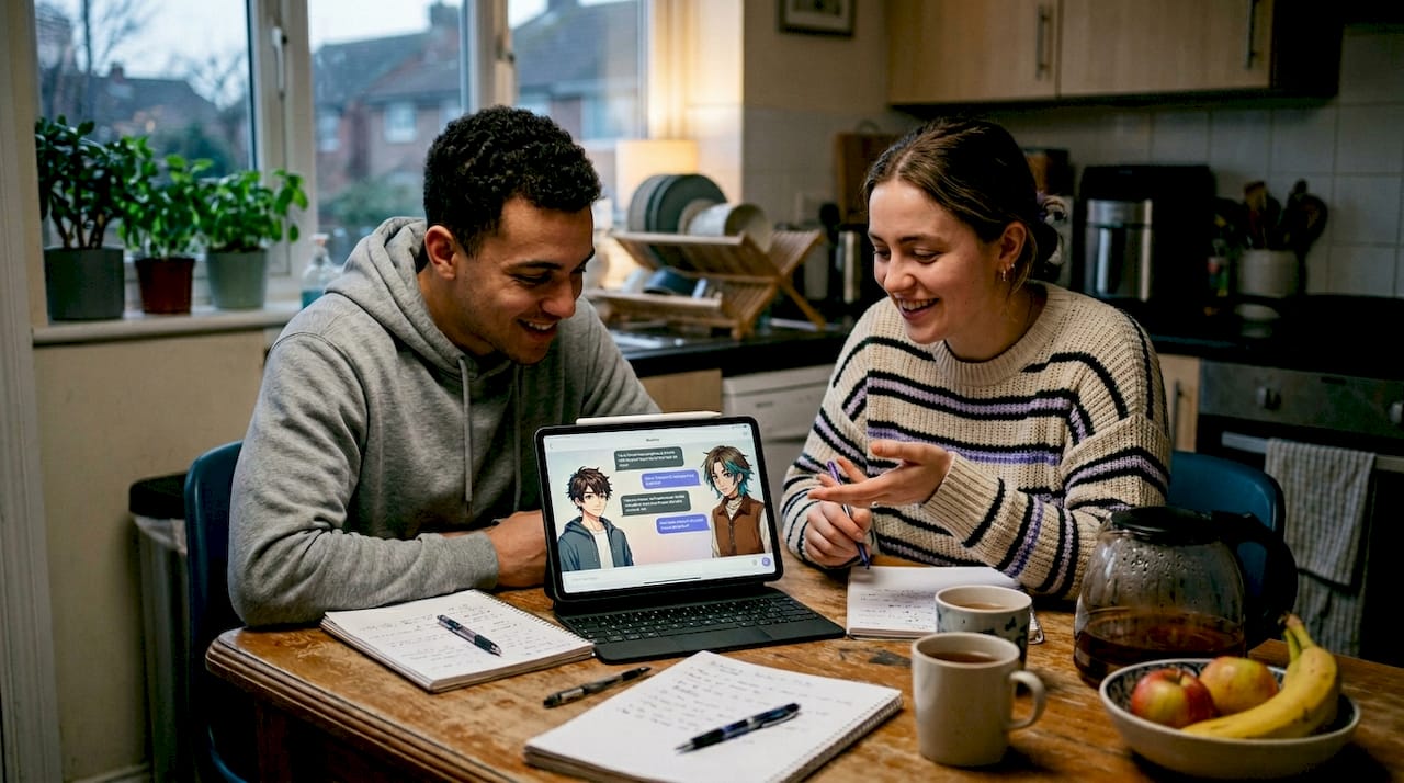 Friends role-play scenario with AI anime group chat