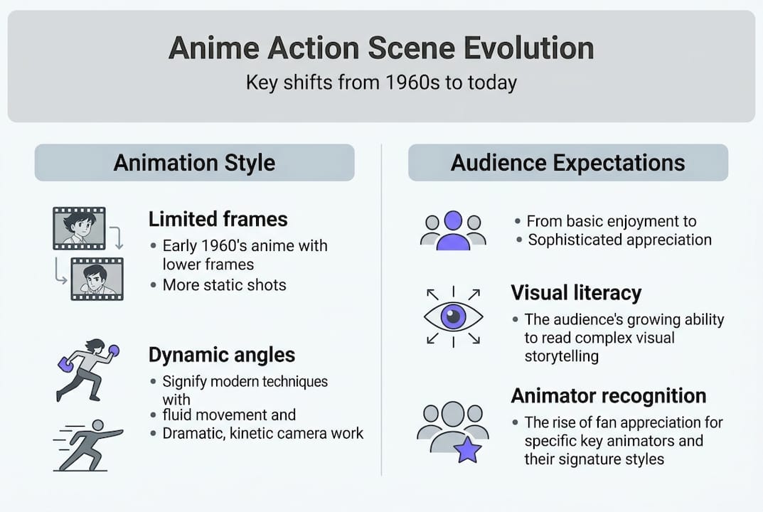 Infographic showing anime action scene evolution