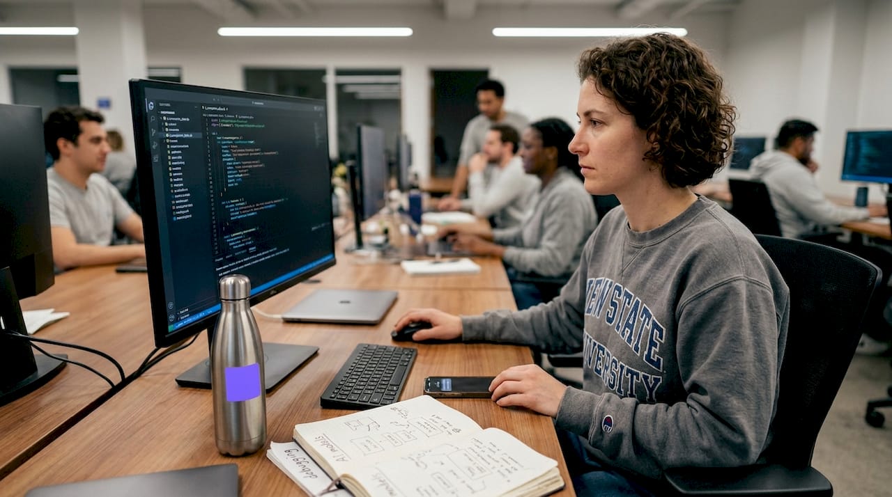 Programmer updating AI companion code