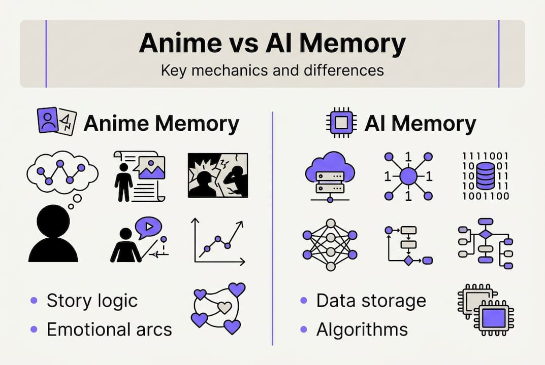 Infographic comparing anime and AI memory