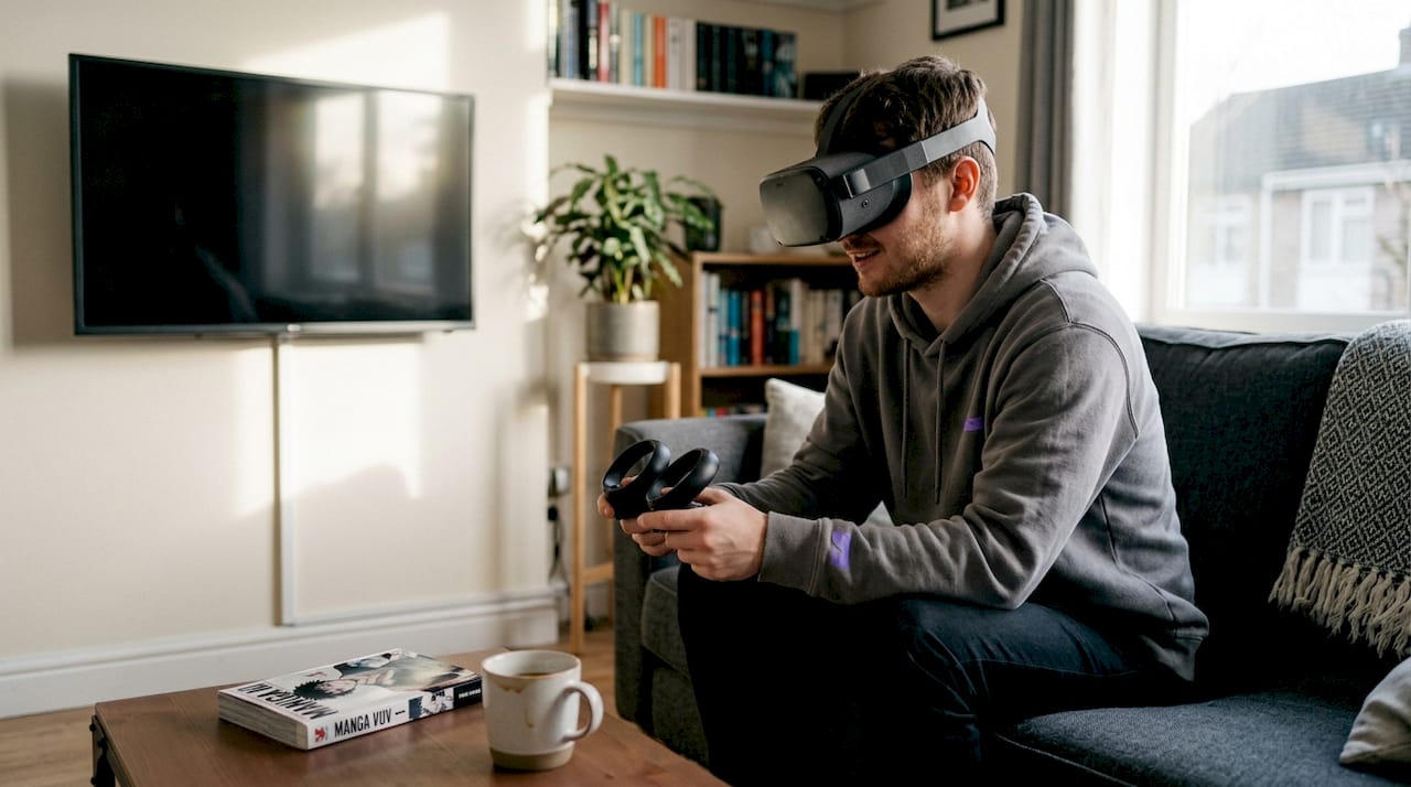 Person using VR headset for anime
