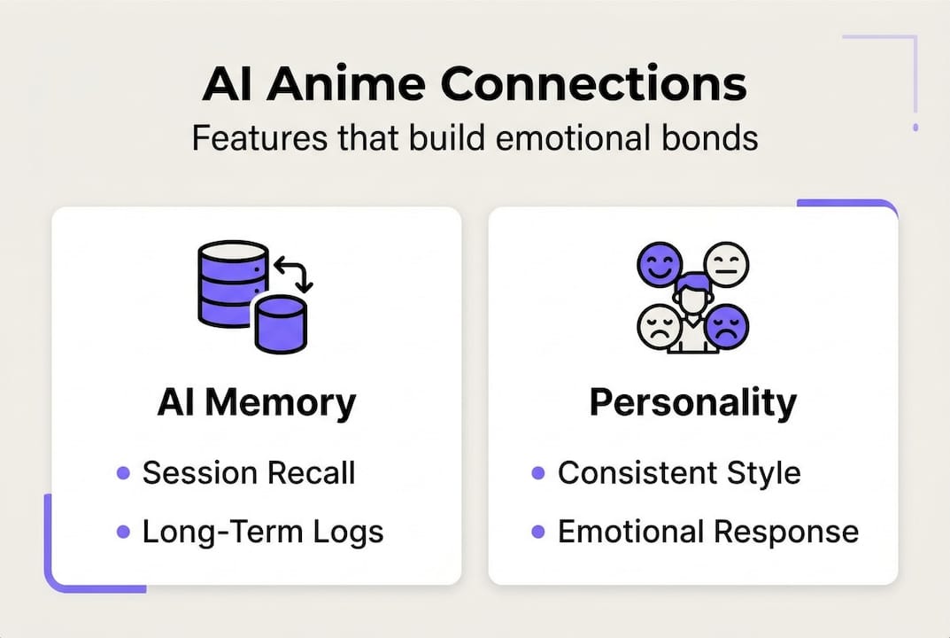 Infographic of AI anime emotional connection features
