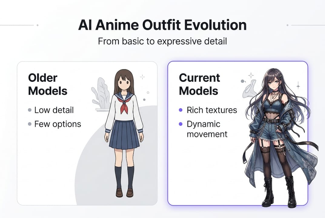 Infographic showing AI anime outfit evolution
