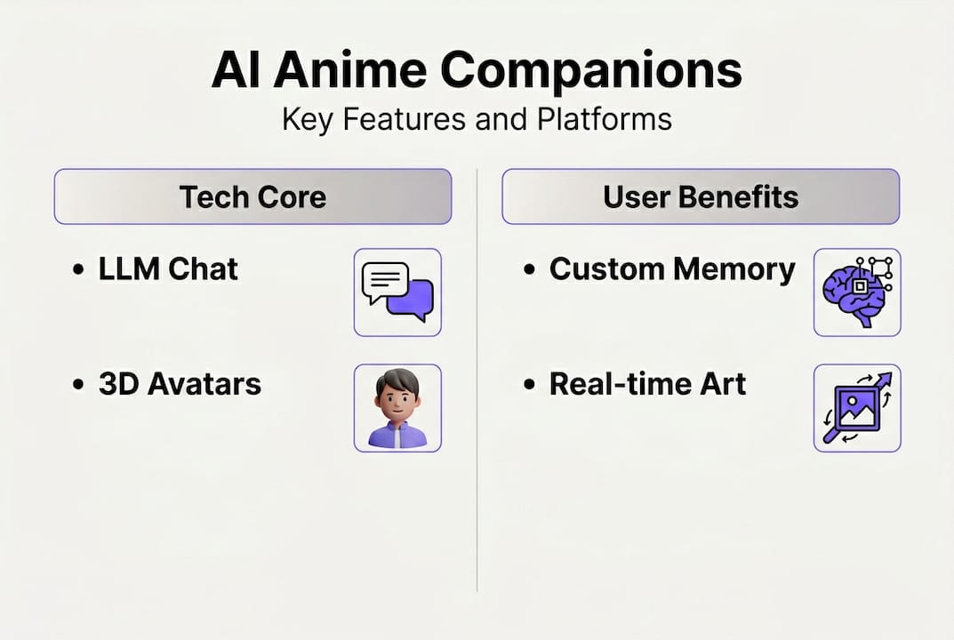 Infographic comparing AI anime companion features