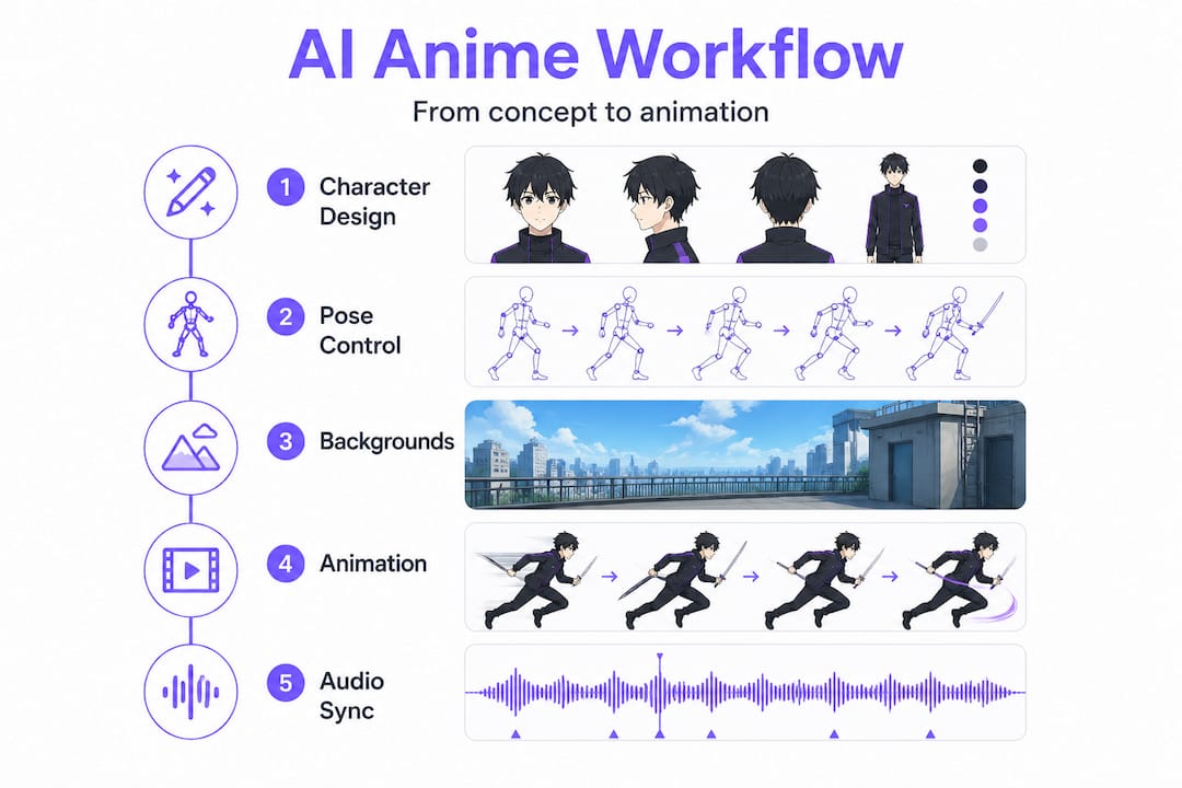 Infographic showing AI anime scene creation steps