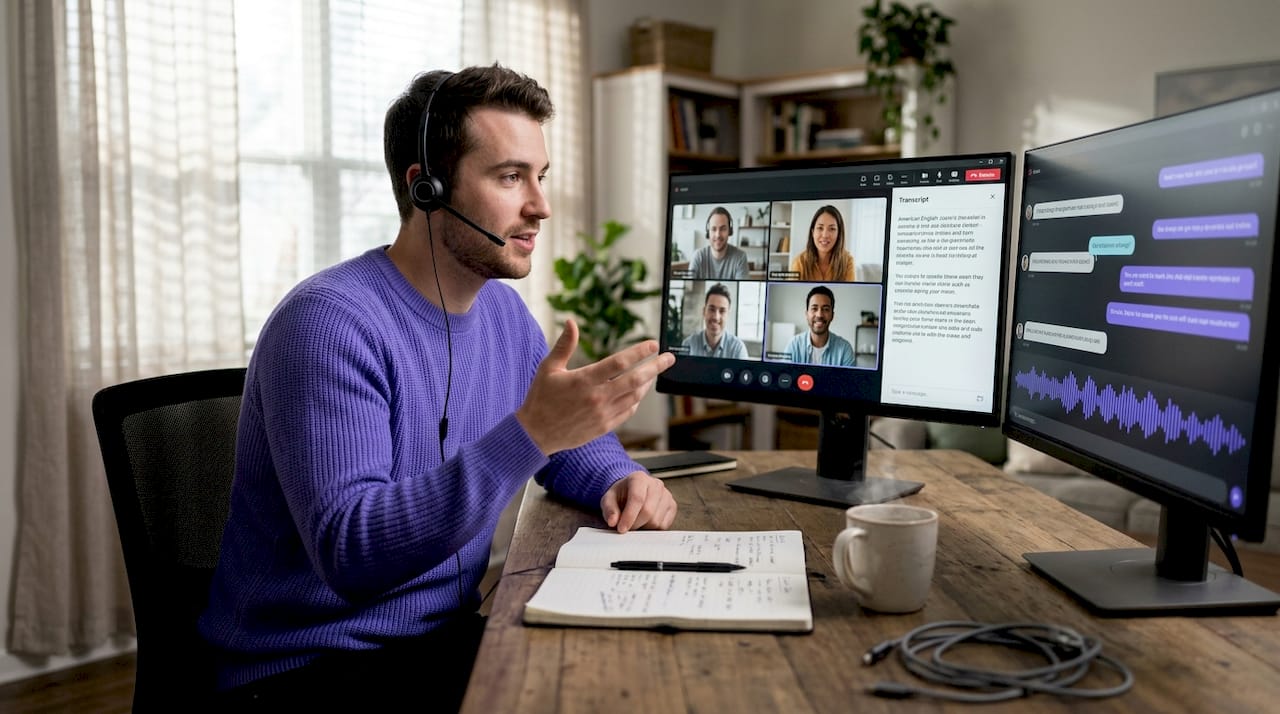 Person interacting with live conversational AI interface