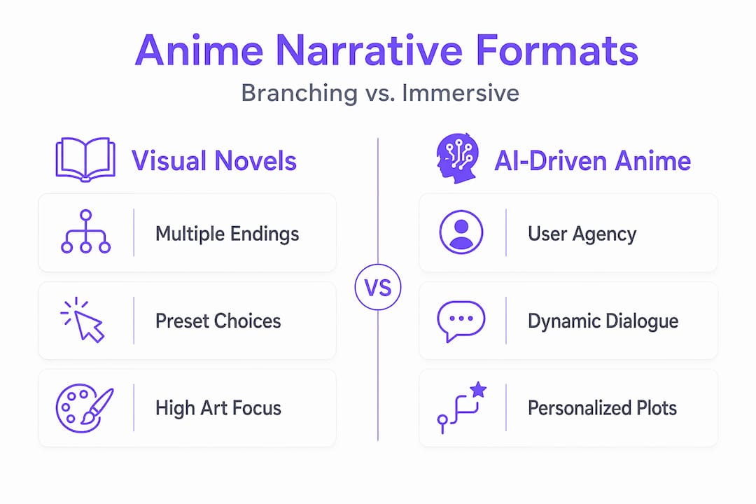 Infographic compares visual novels and AI-driven anime
