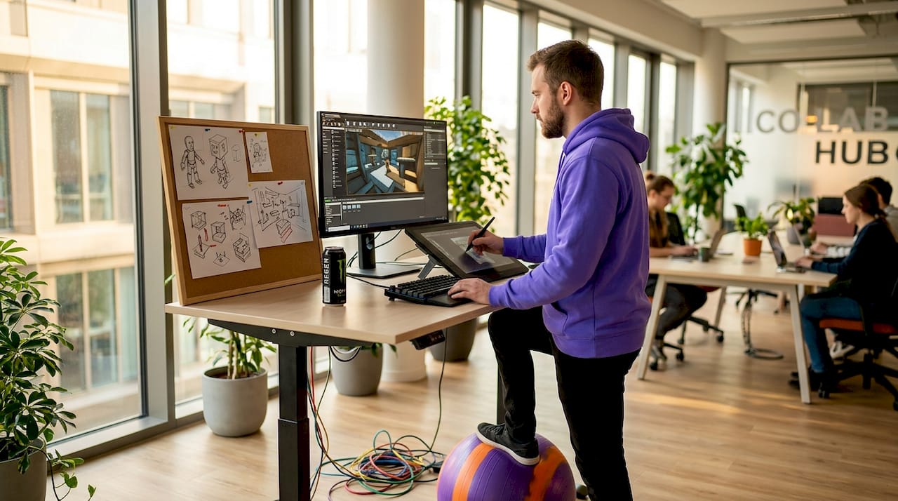 Developer prototyping a 3D immersive environment