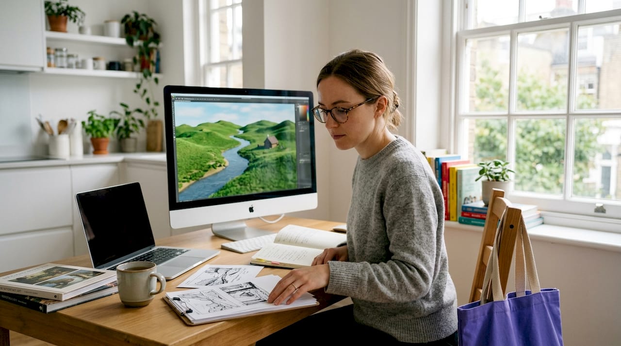 Woman designing immersive AI-generated scenes