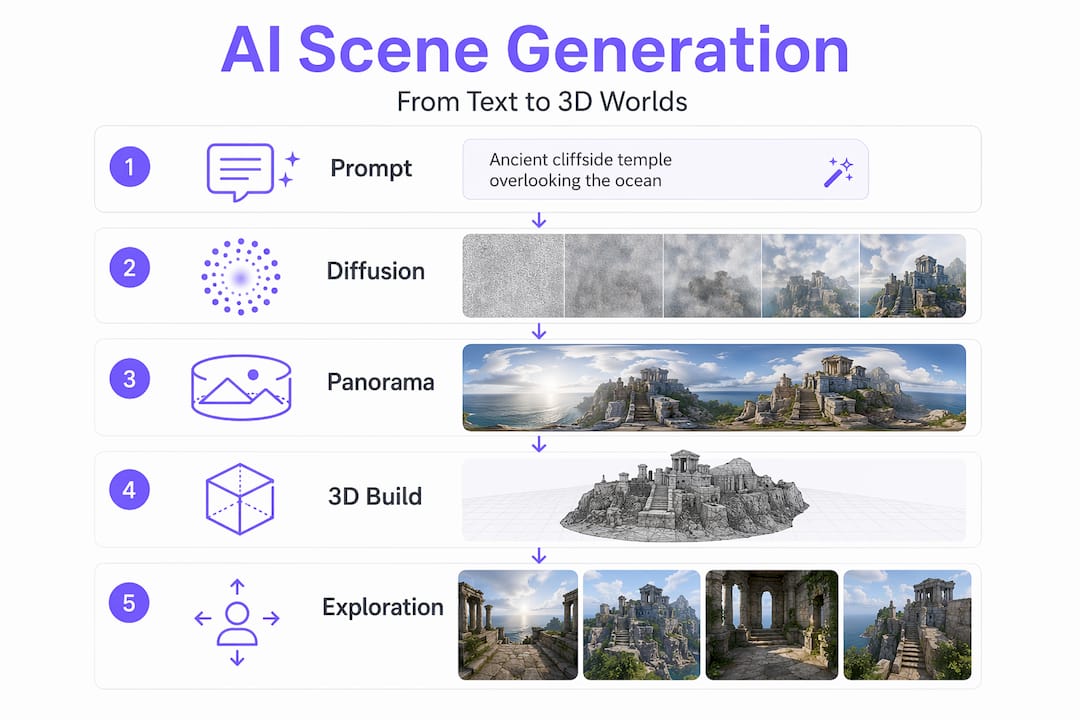 Infographic of AI scene generation process steps