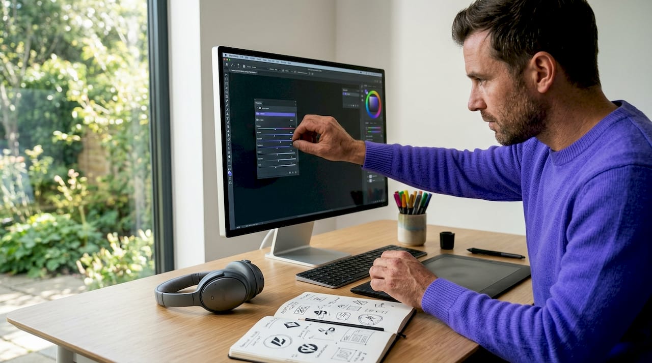 Graphic designer adjusting AI art settings