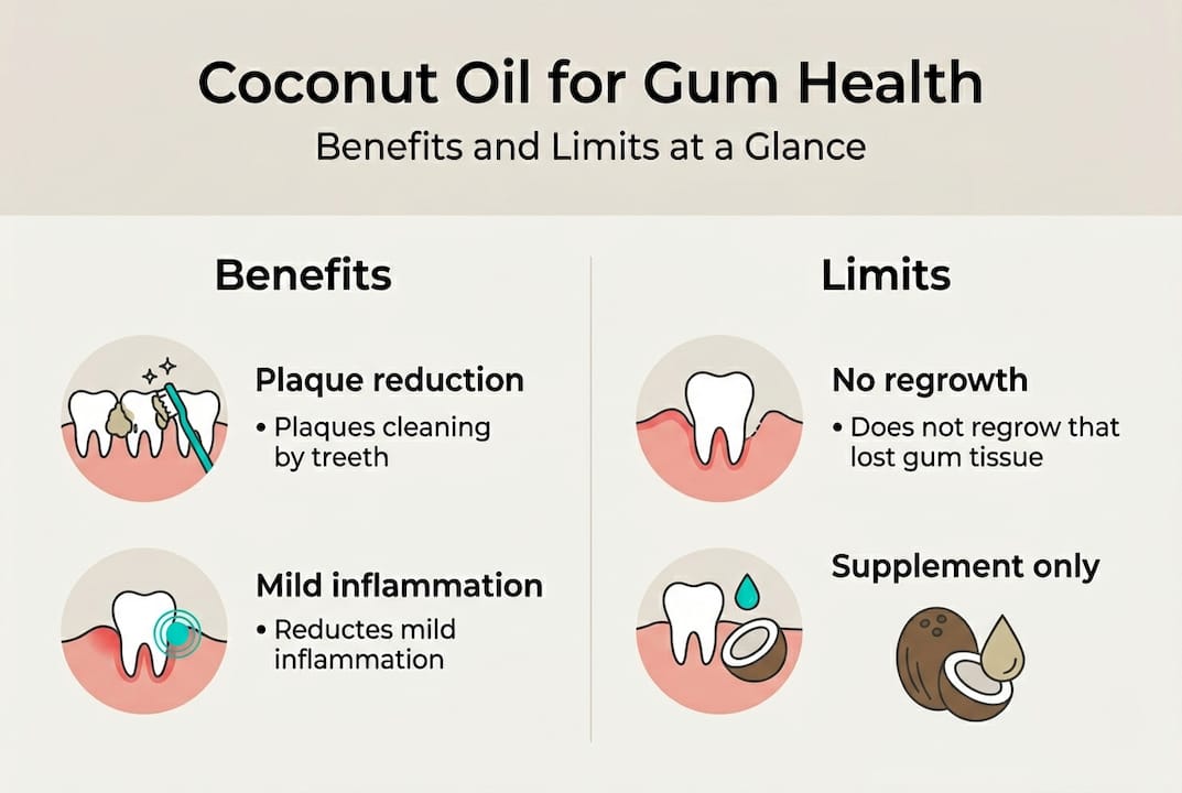 Infographic chart of coconut oil gum care pros and cons