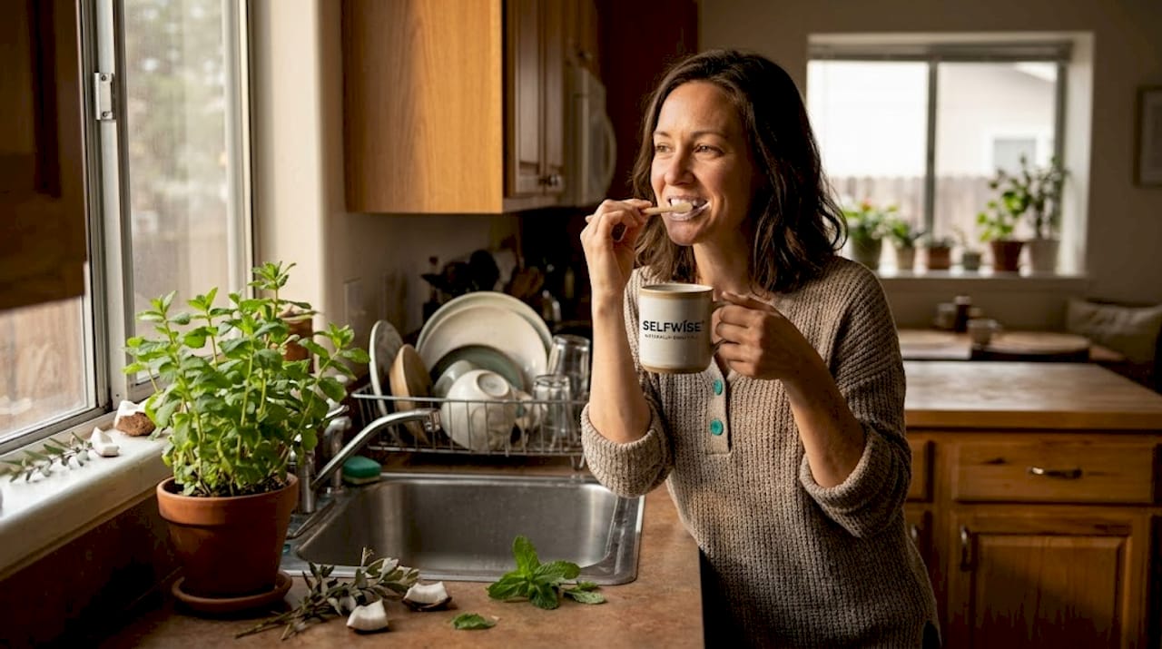 Woman brushing teeth with gentle technique