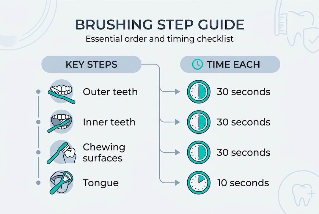 Infographic shows brushing steps and timing guide