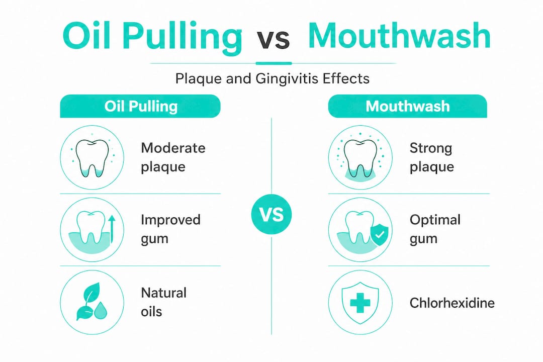 Comparison infographic oil pulling versus mouthwash