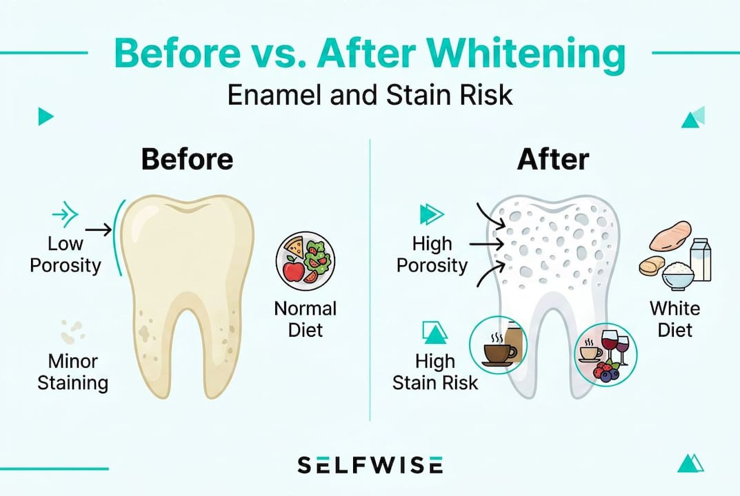 Infographic comparing enamel before and after whitening