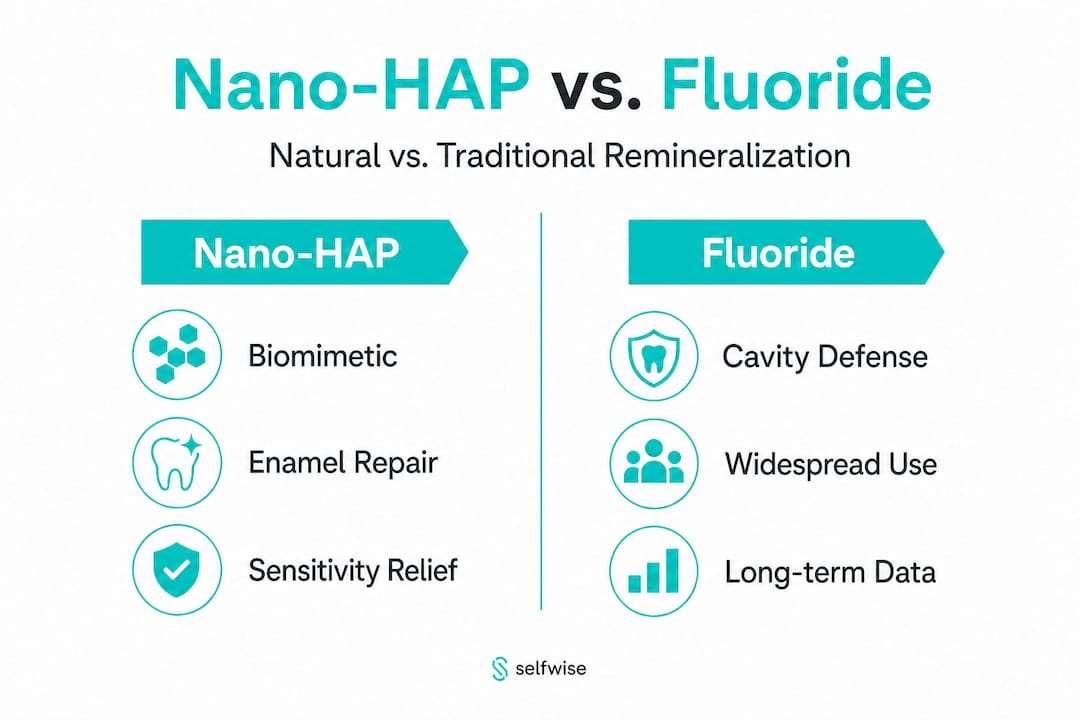 Infographic comparing nano-HAP and fluoride