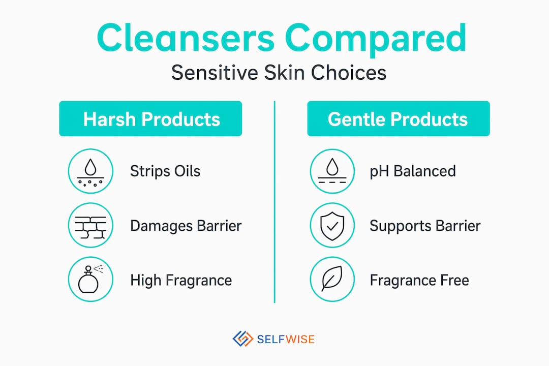 Infographic comparing harsh and gentle cleansers